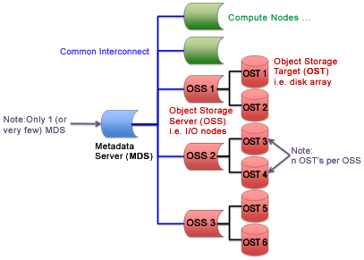 Figure1. Diagram of an example Lustre file system and components
